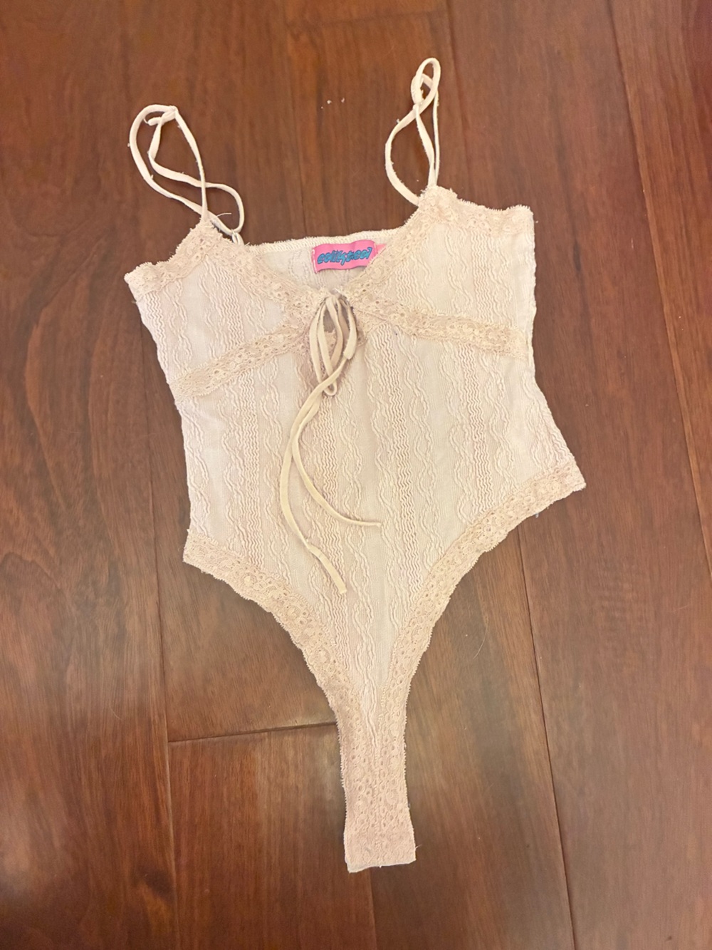 Edikted Pink Lace Trim Bodysuit
